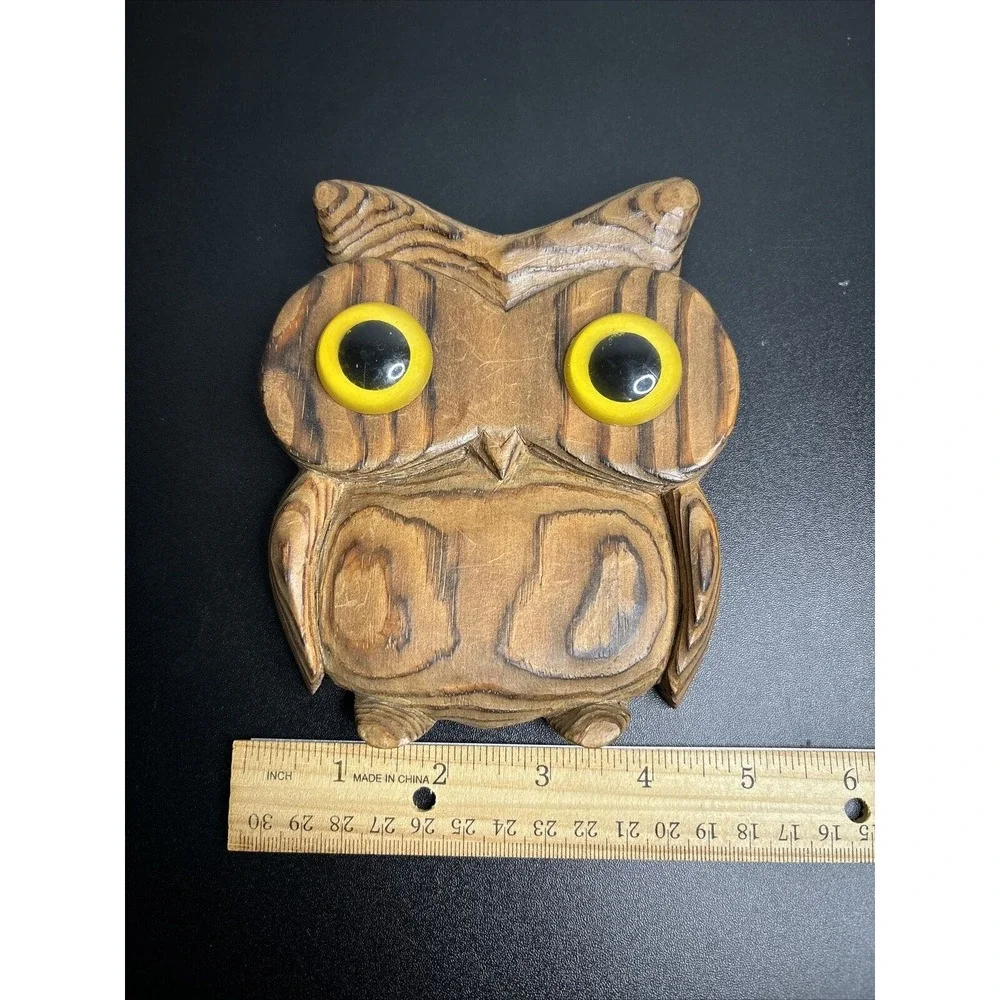 Vintage Wood Hand Carved Owl 6 x 5 Inches Folk art - Picture 8 of 9